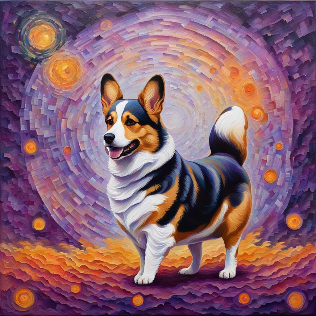 Corgi in Neo-Impressionist Quantum Art Style