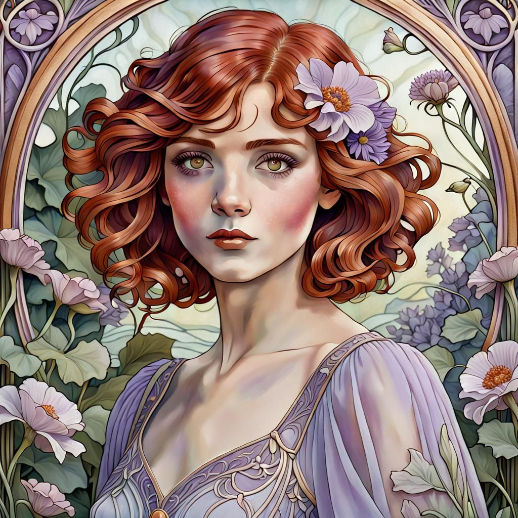 Art nouveau portrait in lilac