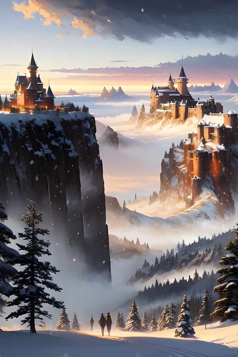 Majestic Medieval Castle in Winter Landscape