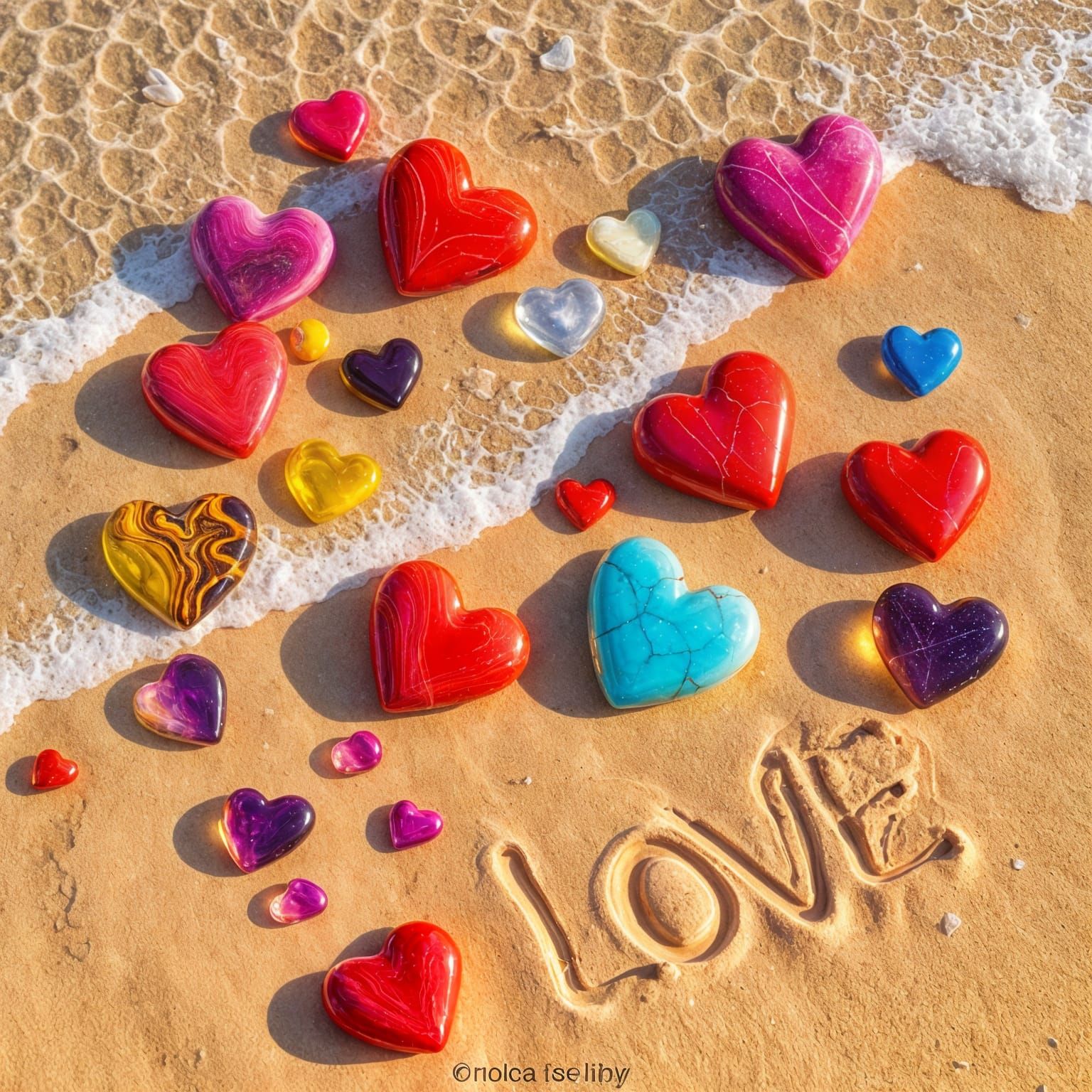 Vibrant Beach Stones Reflecting Love