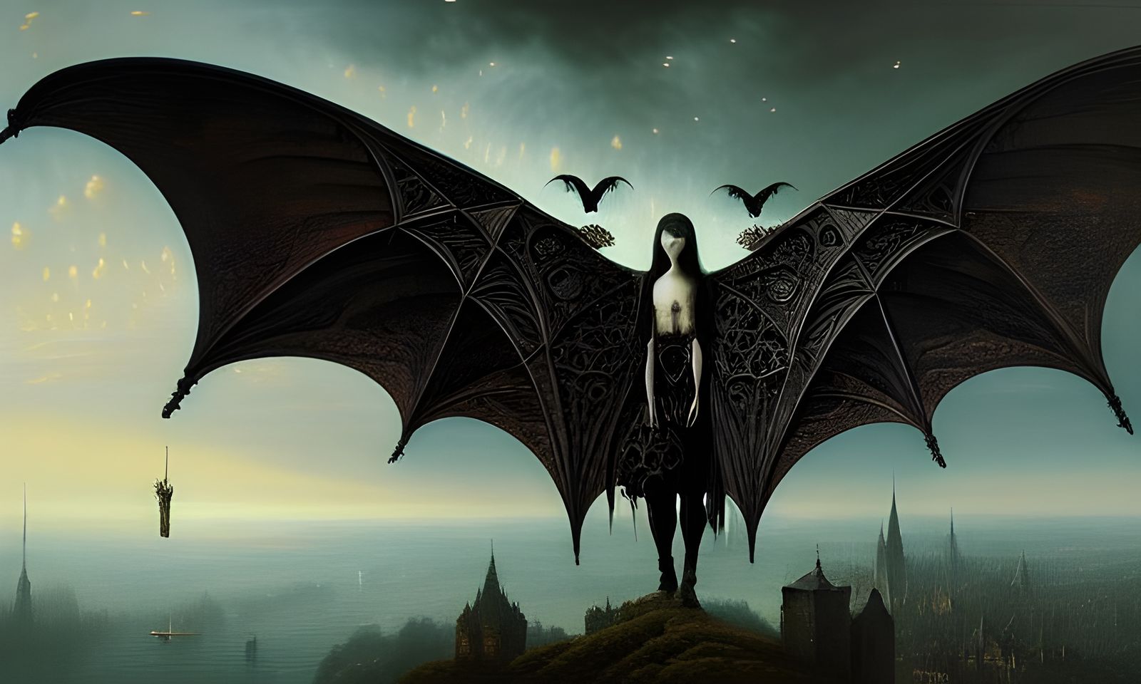 Gothic Vampress with Bats: Hyperrealistic Digital Art