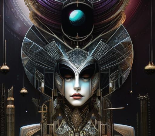 Borg Queen in Bladerunner Style, Expressionist Graphic Art