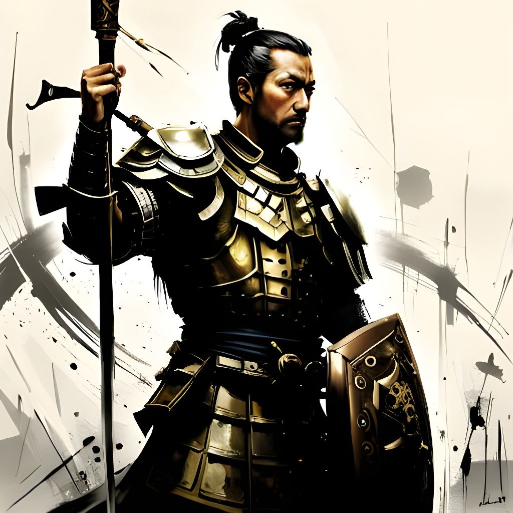 Medieval Samurai in Armor: Intricate Oil Painting