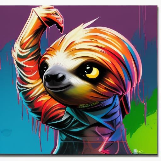 Colorful Comic Book Sloth Graffiti Street Art
