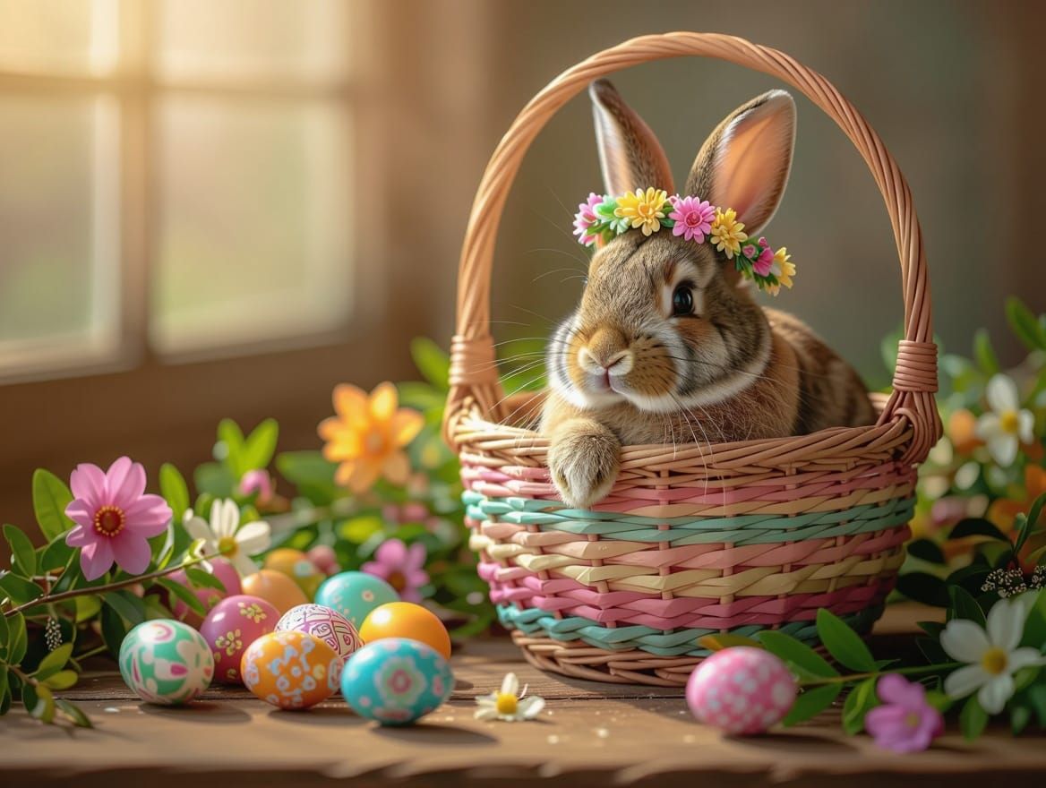 Majestic Easter Bunny in Whimsical Garden Scene