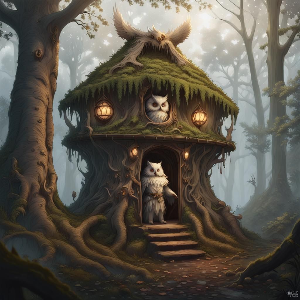 Mystical Treehouse City with Owlbear Magician