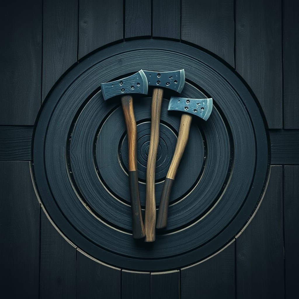 Axes in a Rustic Target, in a Moody Artistic Style