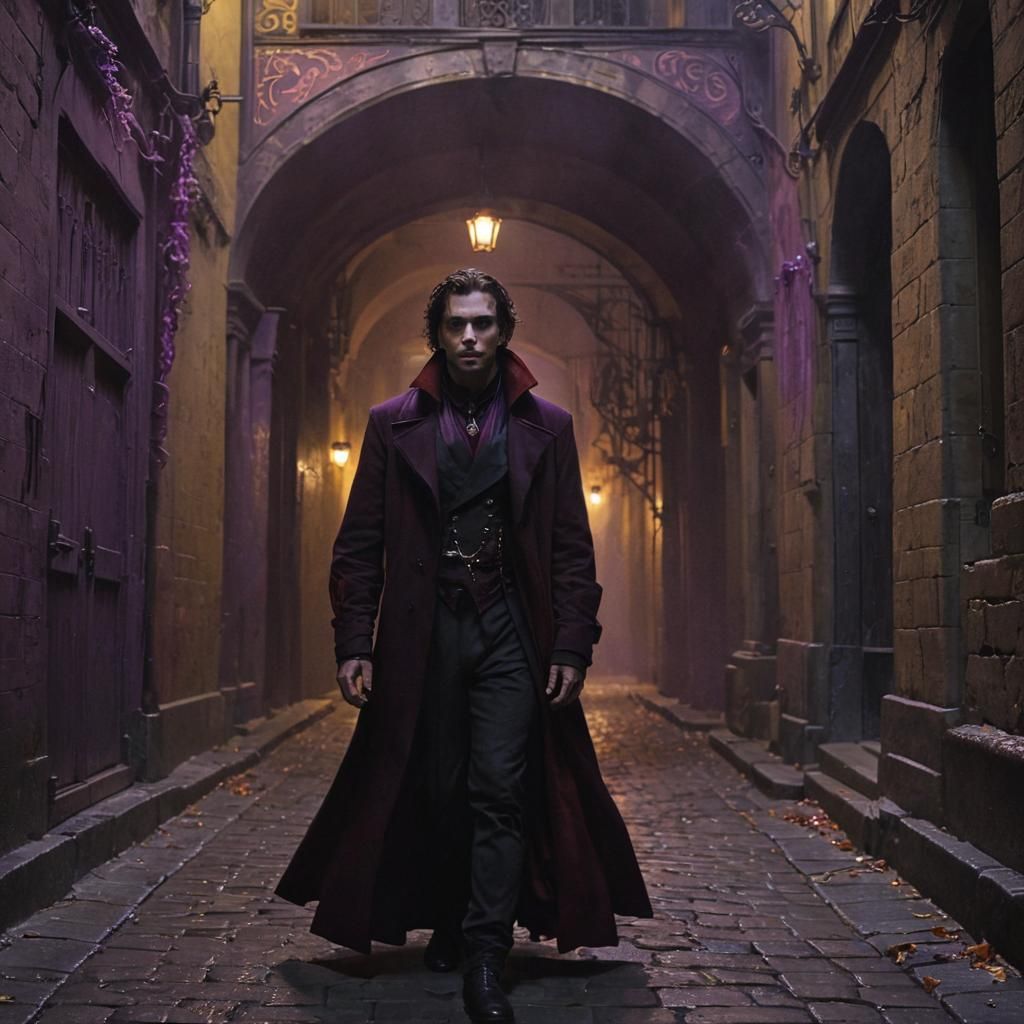 Modern Vampire in Art Nouveau Dark Fantasy Scene