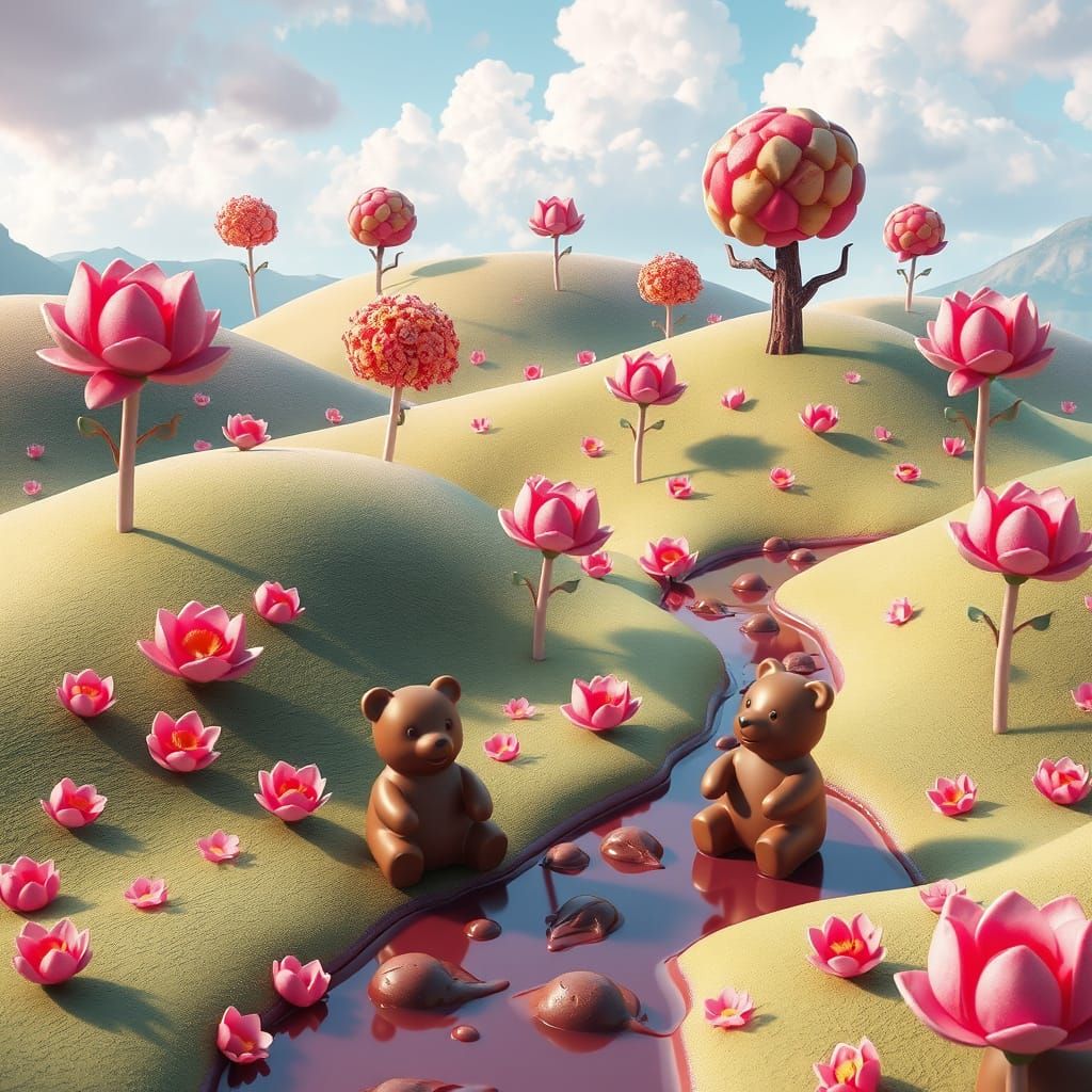Whimsical Candyland Landscape with Cotton Candy Hills and Lo...