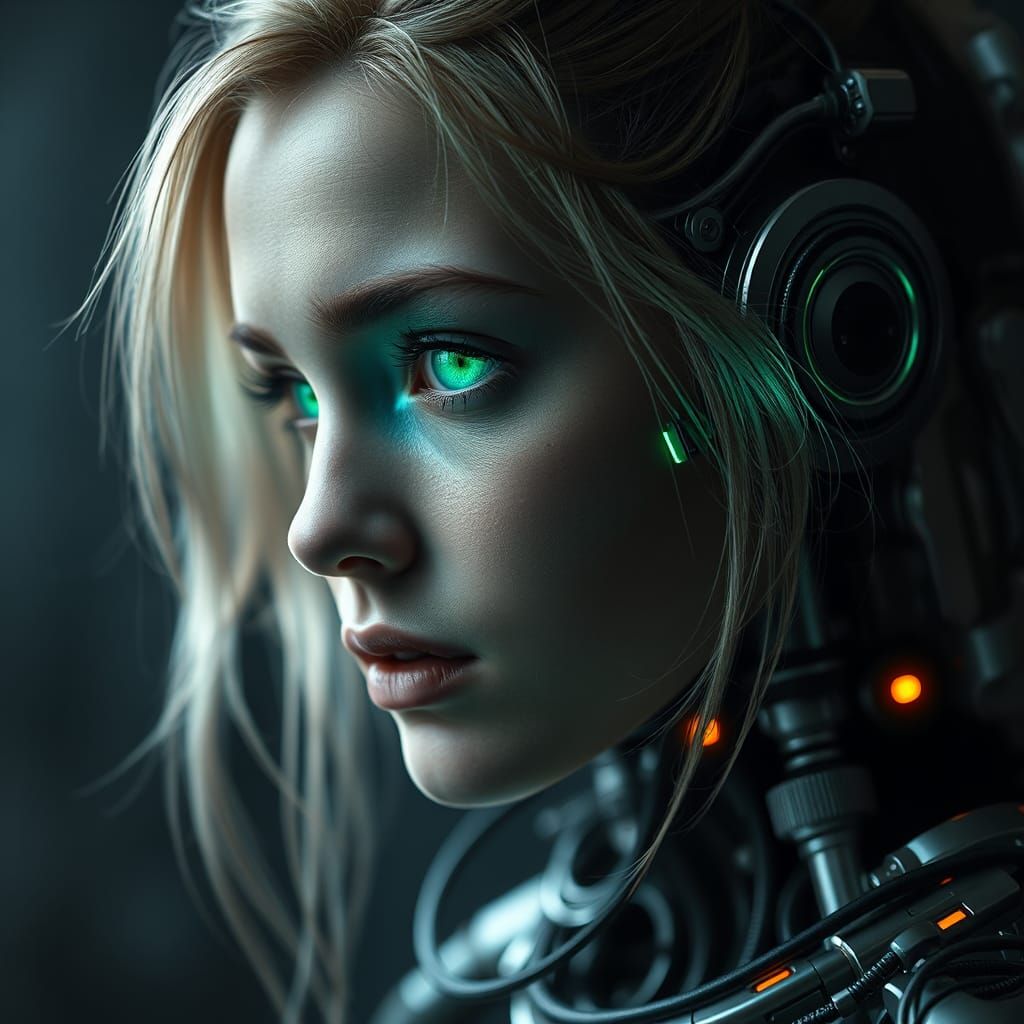 Sci-Fi Cyborg Portrait with Exposed Cybernetic Eye