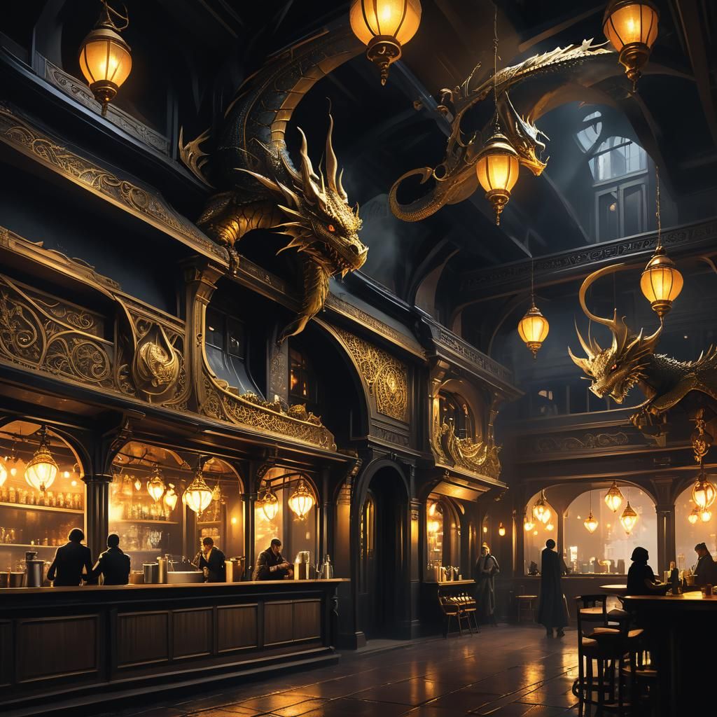 Dragonborn Bartenders in a Moody Fantasy Cafe