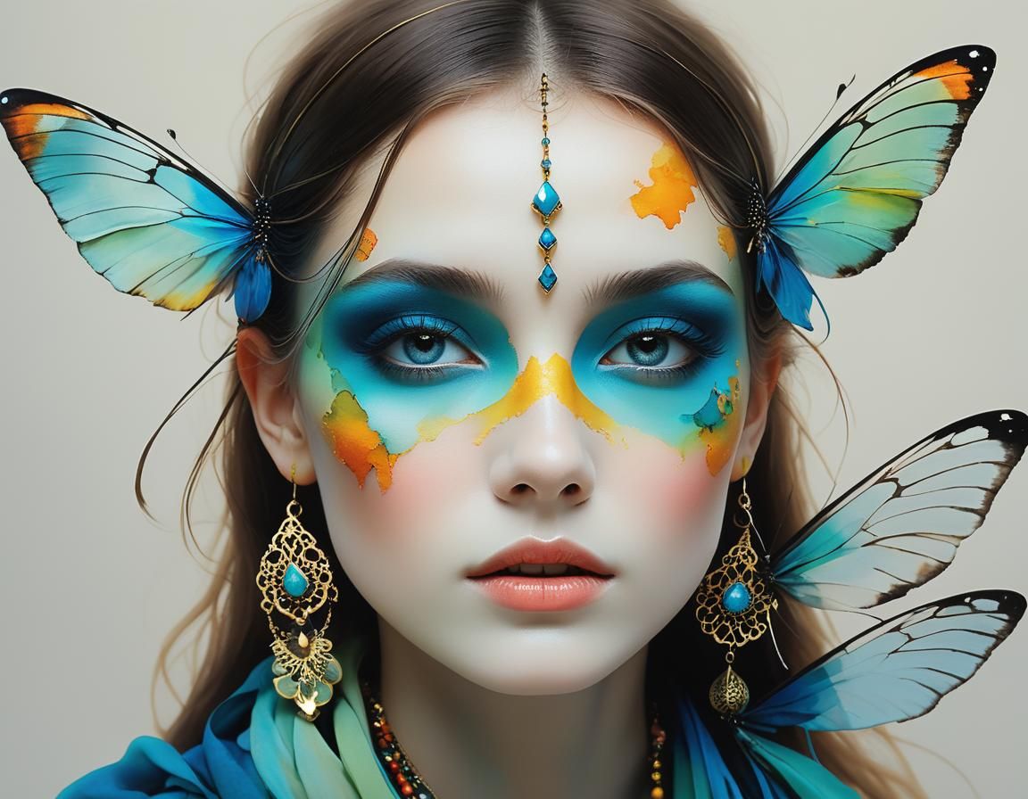 Whimsical Liquid Art with Triadic Colors and Arabesque Patte...