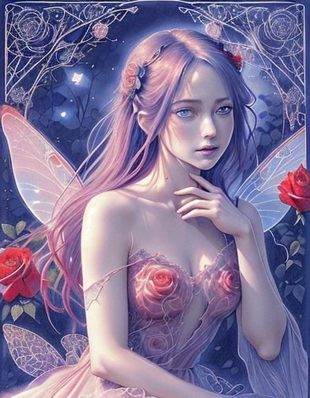 Beautiful Fairy in Rose Garden: Manga Art