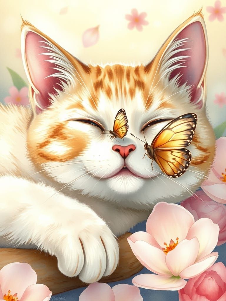 Cat with Butterfly: A Watercolor Illustration