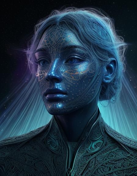 Bioluminescent Pyramid in Ethereal Holographic Sky