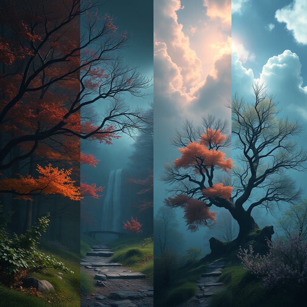 Dreamlike Seasons in Matte Painting Style