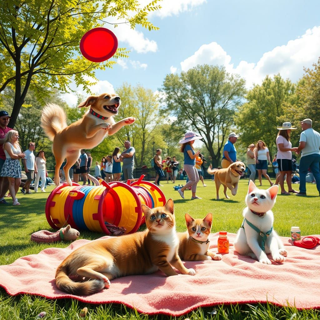 Vibrant Pets Playdate in a Sunny Park