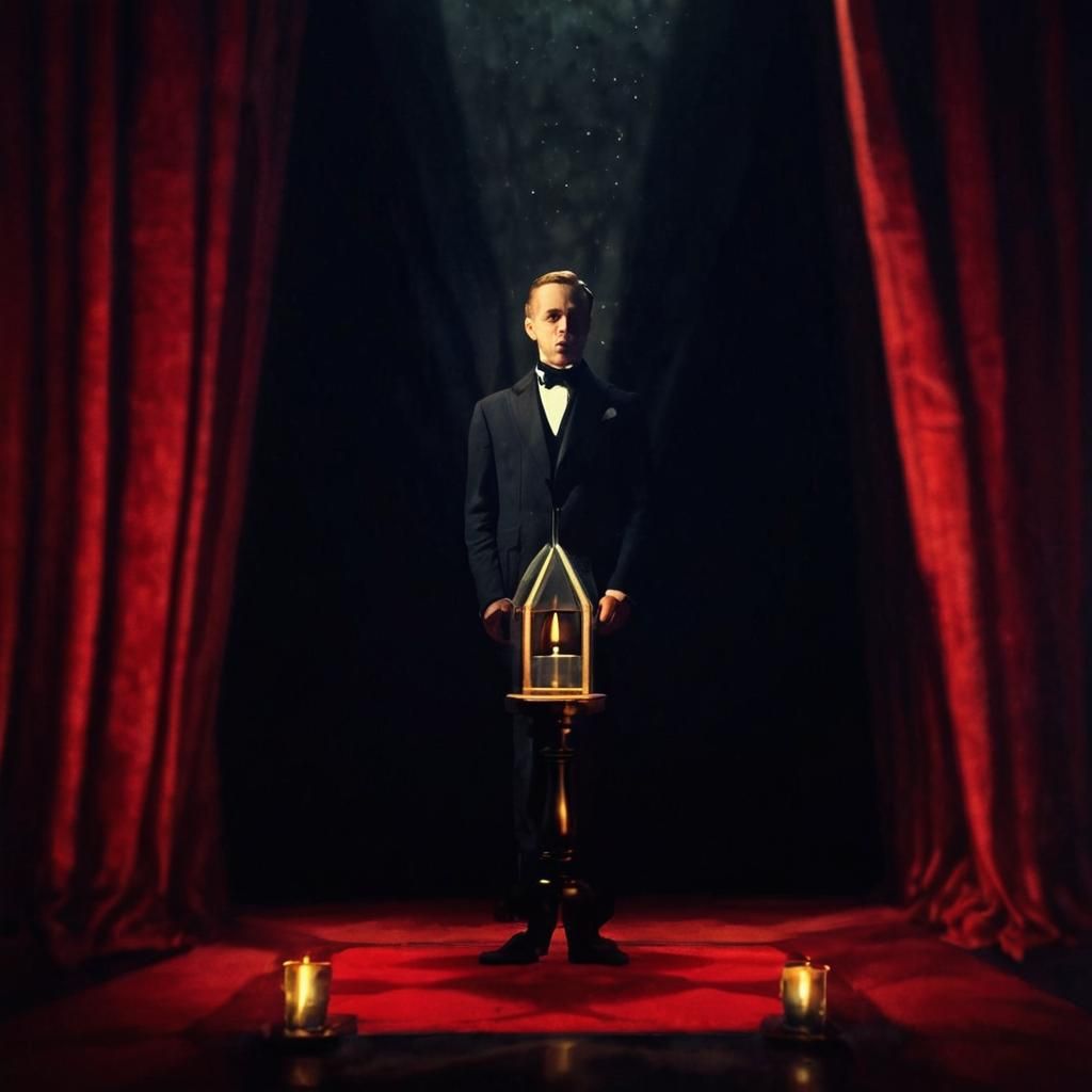 German Expressionist Candlelit Room with Starry Curtain