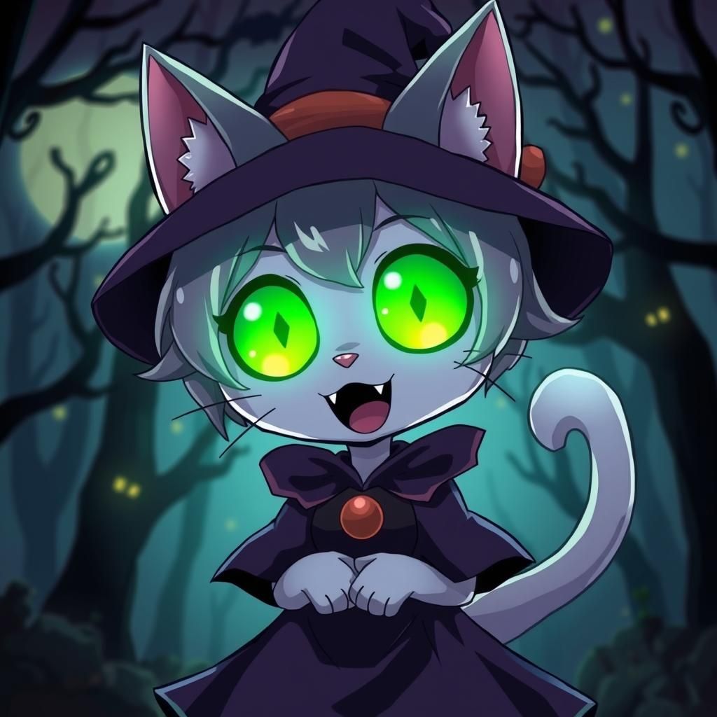 Spooky Cute Anime Catgirl in Haunted Forest