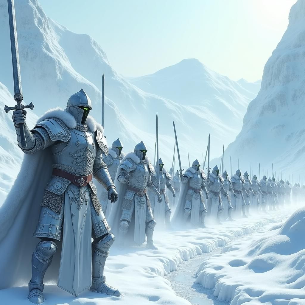 Knights vs Orcs in Frozen Wasteland, Anime-Inspired 3D Art