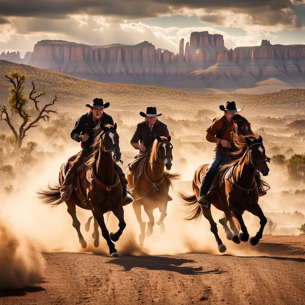 Wild Horses Thundering Through Western Landscape