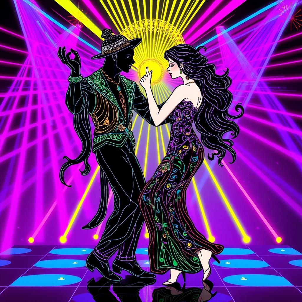 Disco Art Nouveau Dance in Line Art