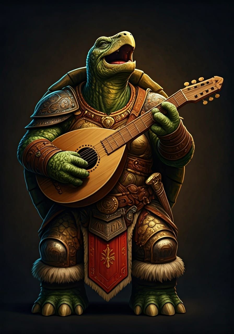 Tortle Bard Singing Passionately in Fantasy Art Style