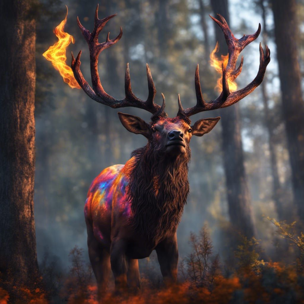 Fiery Psychedelic Archdemon Elk: Photorealistic Concept Art