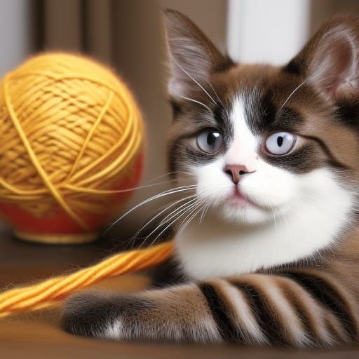 Cute Cat Amused with Yarn Ball