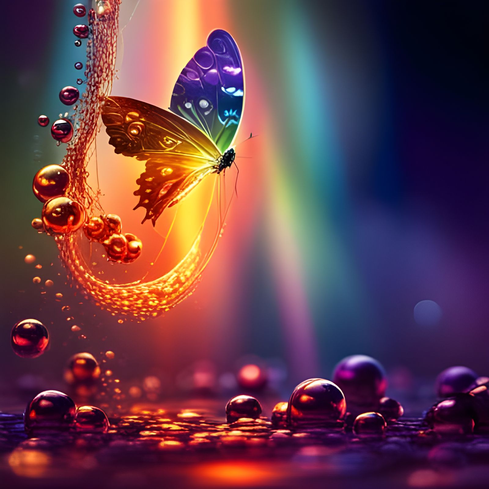 Rainbow Butterfly in Iridescent Bubbles: Fantasy Illustratio...