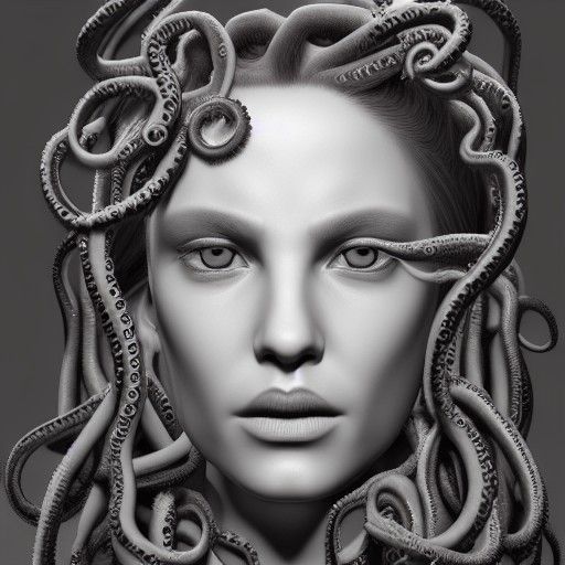 Medusa Portrait with Tentacle Hair, Photorealistic Close-Up