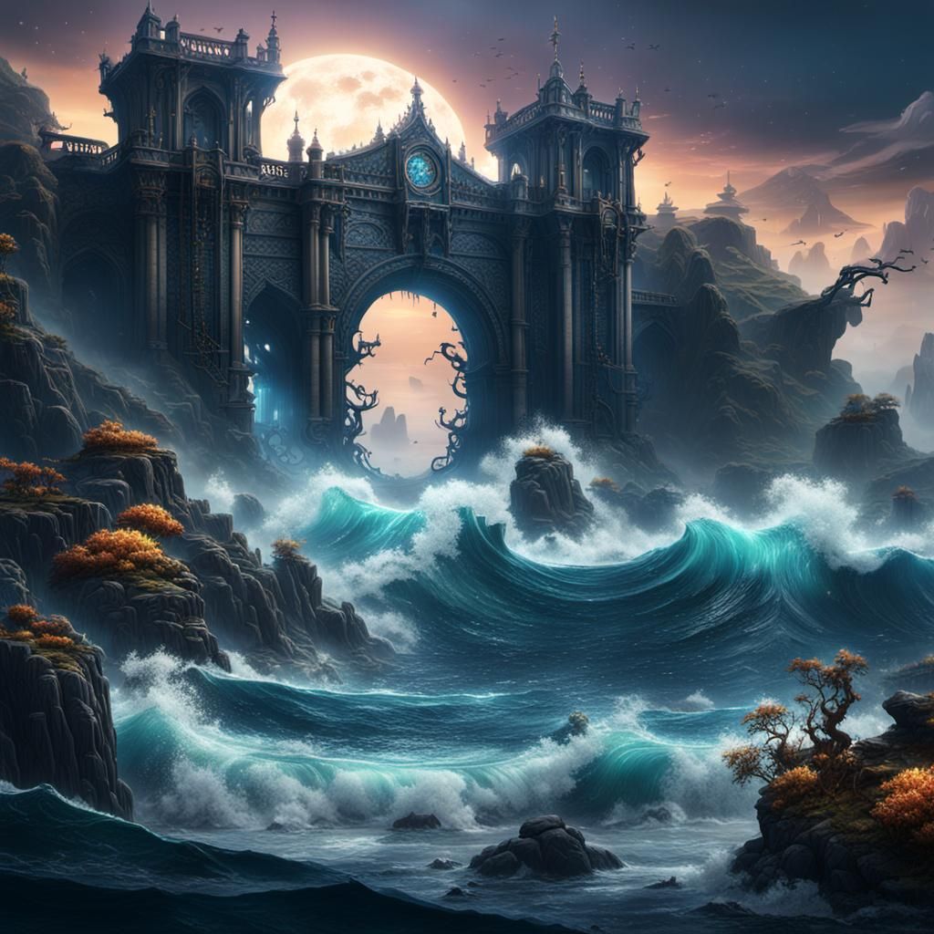 Arcane Ocean: Detailed Matte Painting in Deep Color