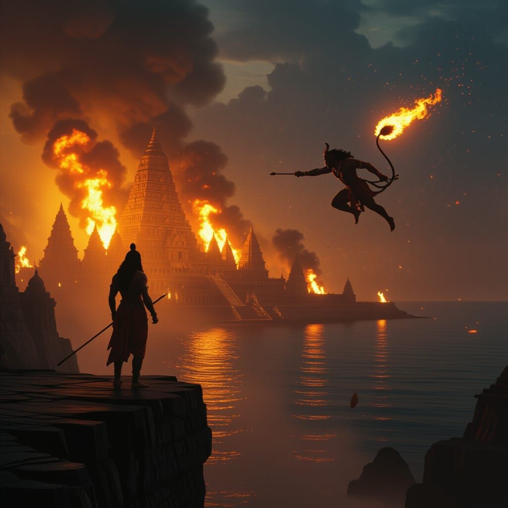 Golden Lanka Ablaze: Cinematic Silhouette in Burning City