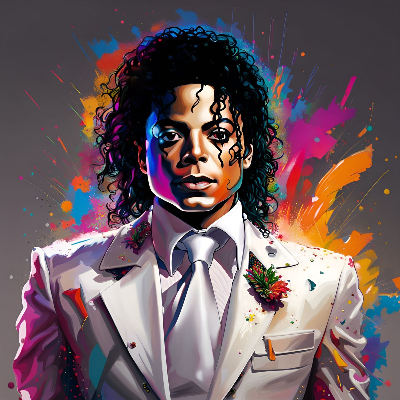 Hyperrealistic Portrait of Michael Jackson in White Suit