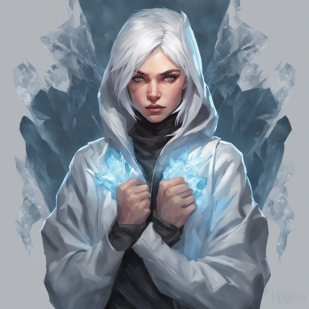 Icy Heart: Woman with Ice Leg, Digital Portrait