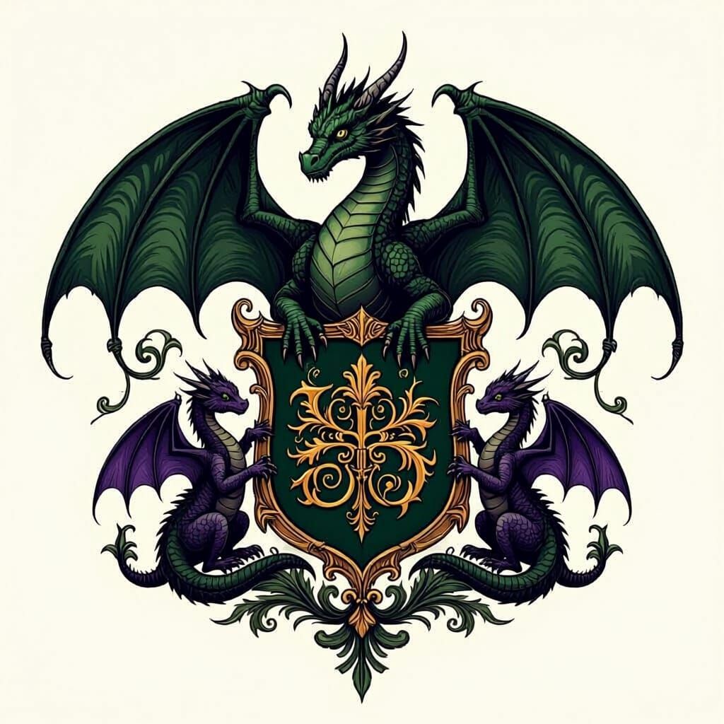 Dragon Family Coat of Arms in Gothic Fantasy Style