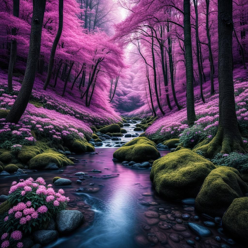 Surreal Pink and Purple Forest Landscape