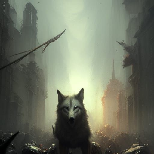 Wolf Eating Person: Dark Fantasy Concept Art