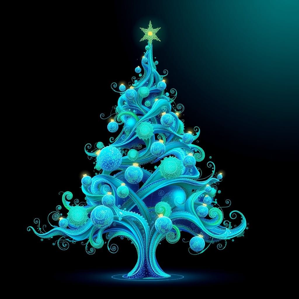 Electric Blue Christmas Tree with Swirling Patterns