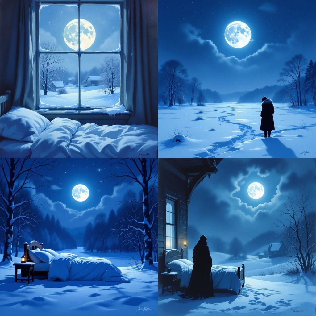 Moonlit Snowy Ground and Night Sky