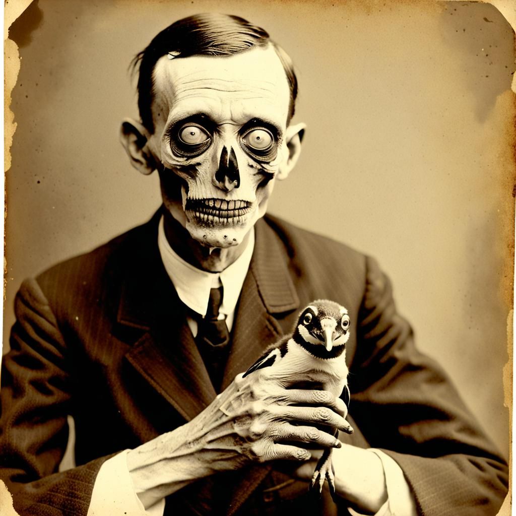 Vintage Horror Photo: Ghoul with Penguin