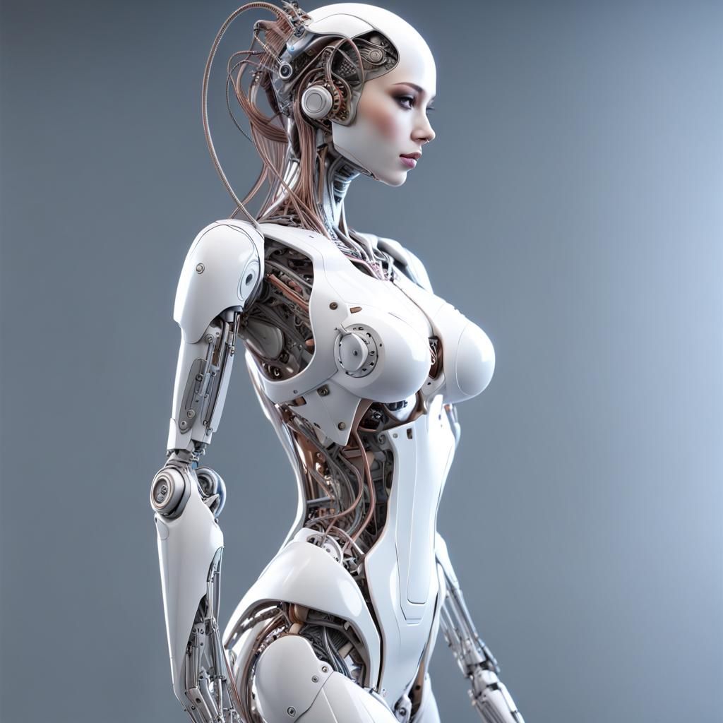 Elegant Cyberpunk Android in Giger Style