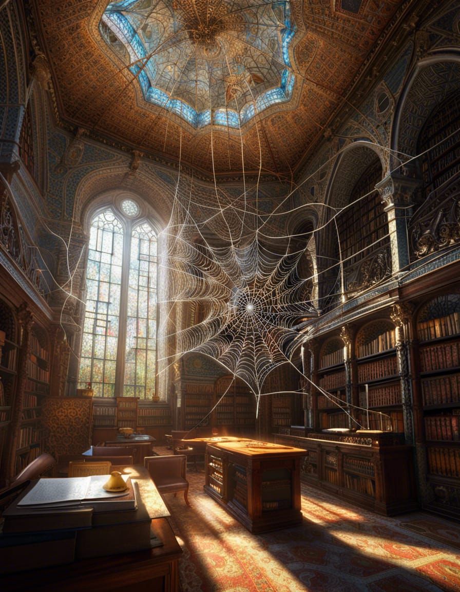 Grand Monastery Library: Spiderwebs in Hyperdetailed Maximal...