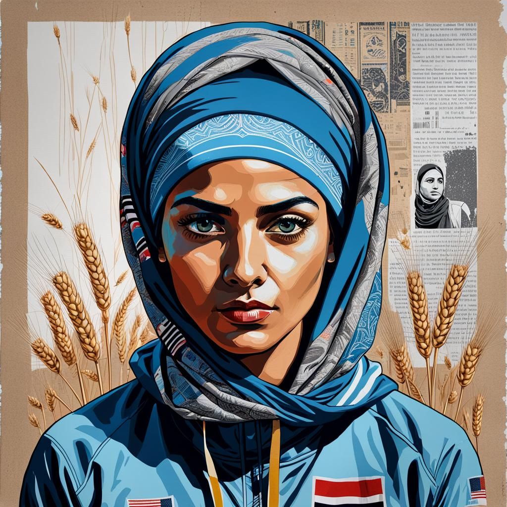 Mixed Media Portrait of Arab American Athlete