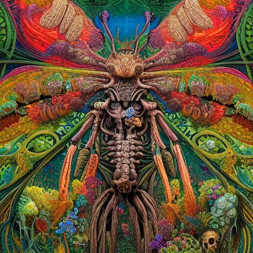 Intricate Humanoid of Skulls and Flowers