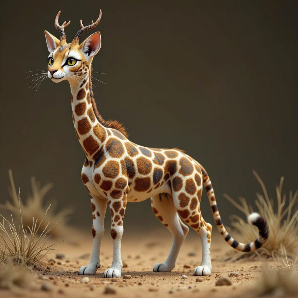 Calico Giraffe-Cat Hybrid Creature in Digital Art