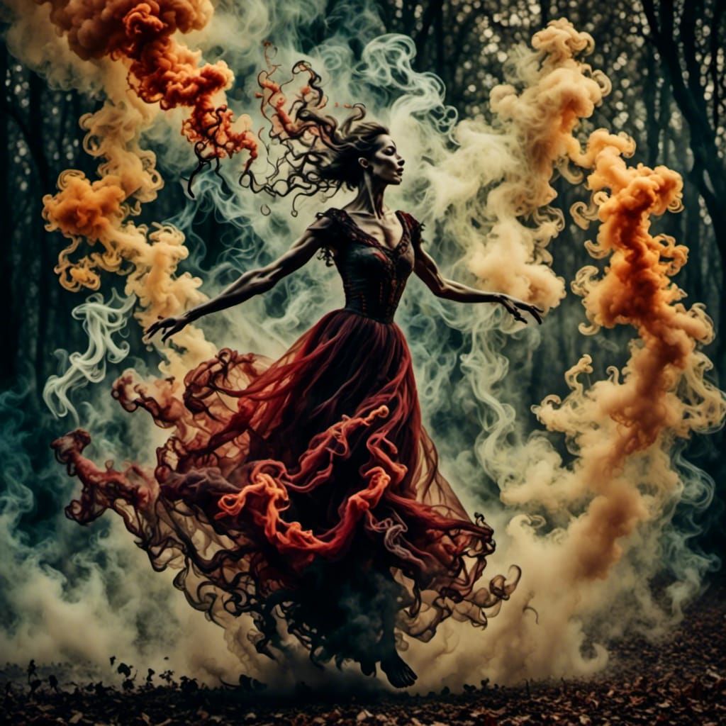 Screaming Smoke Maiden in Dreamy Watercolor Style