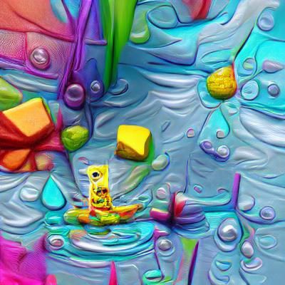 Spongebob Leaking Water in Cubism Style