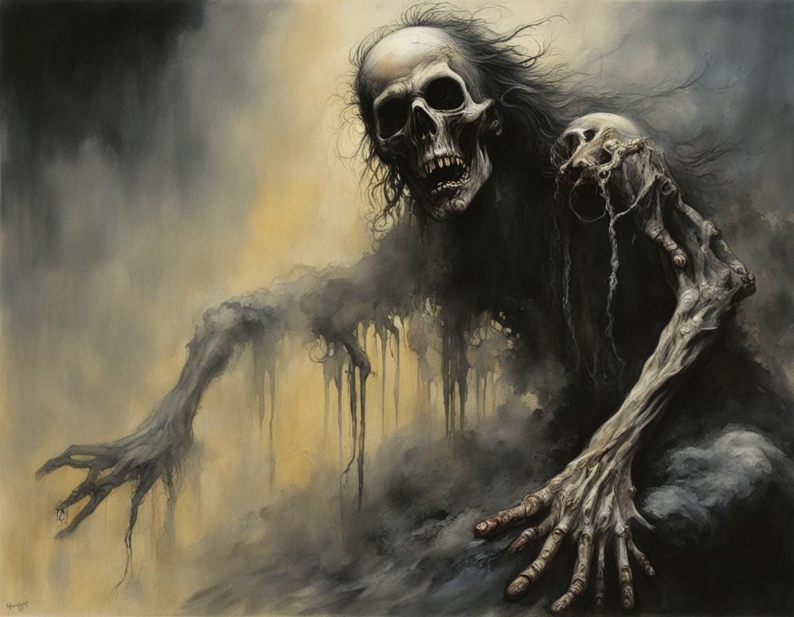 Rotting Zombie and Ethereal Spectre in Acrylic Style