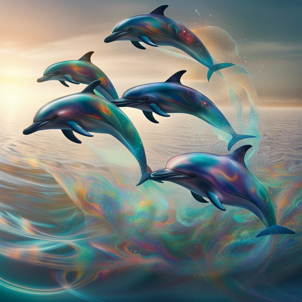 Dolphins Leaping in Holographic Cosmic Illustration